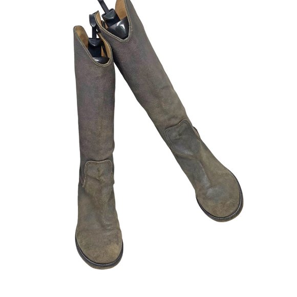 BELLE by Sigerson Morrison IMALI Solana Metallic Distressed Suede Riding‎ Boots - Picture 13 of 13